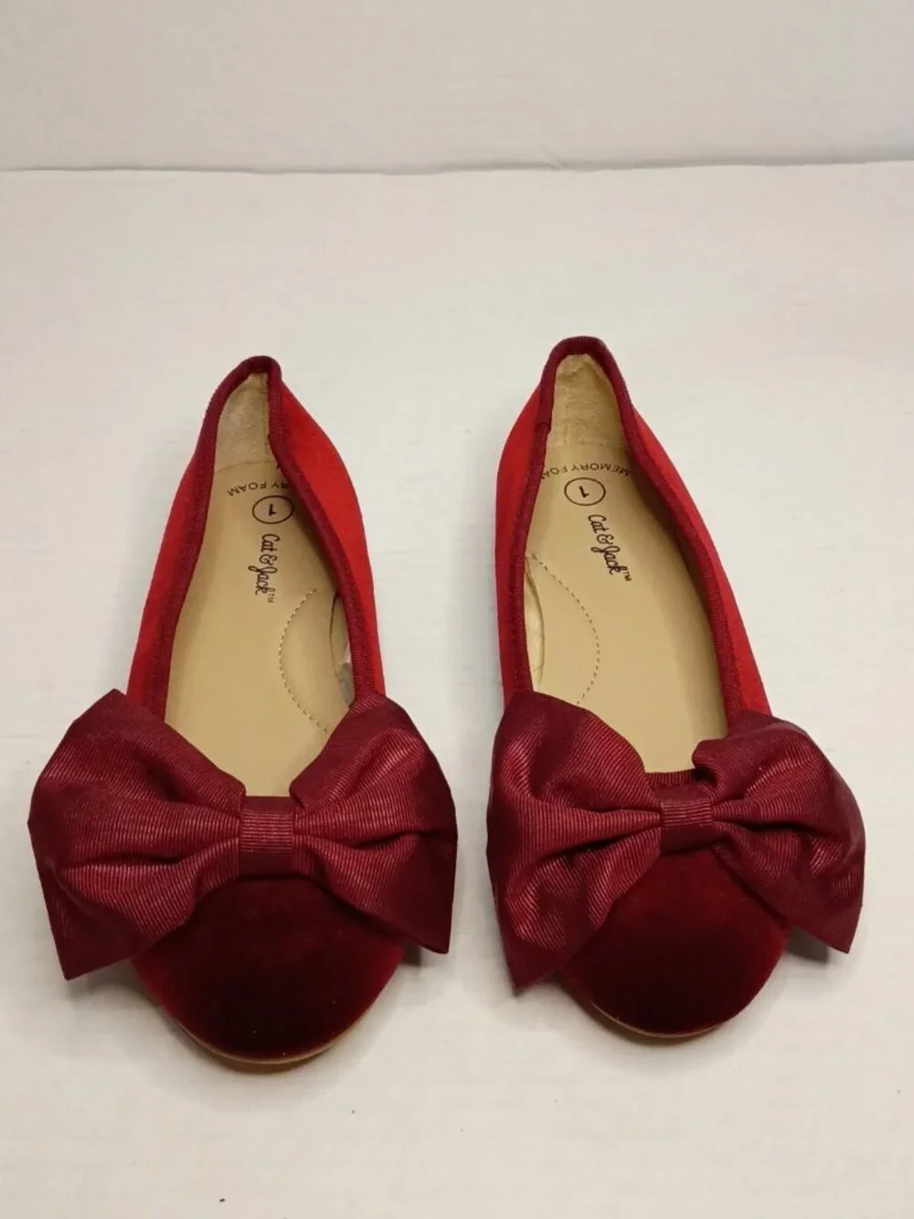 Cat & Jack Red Velvet Perla Bow Ballet Flats Girls Youth Size 1